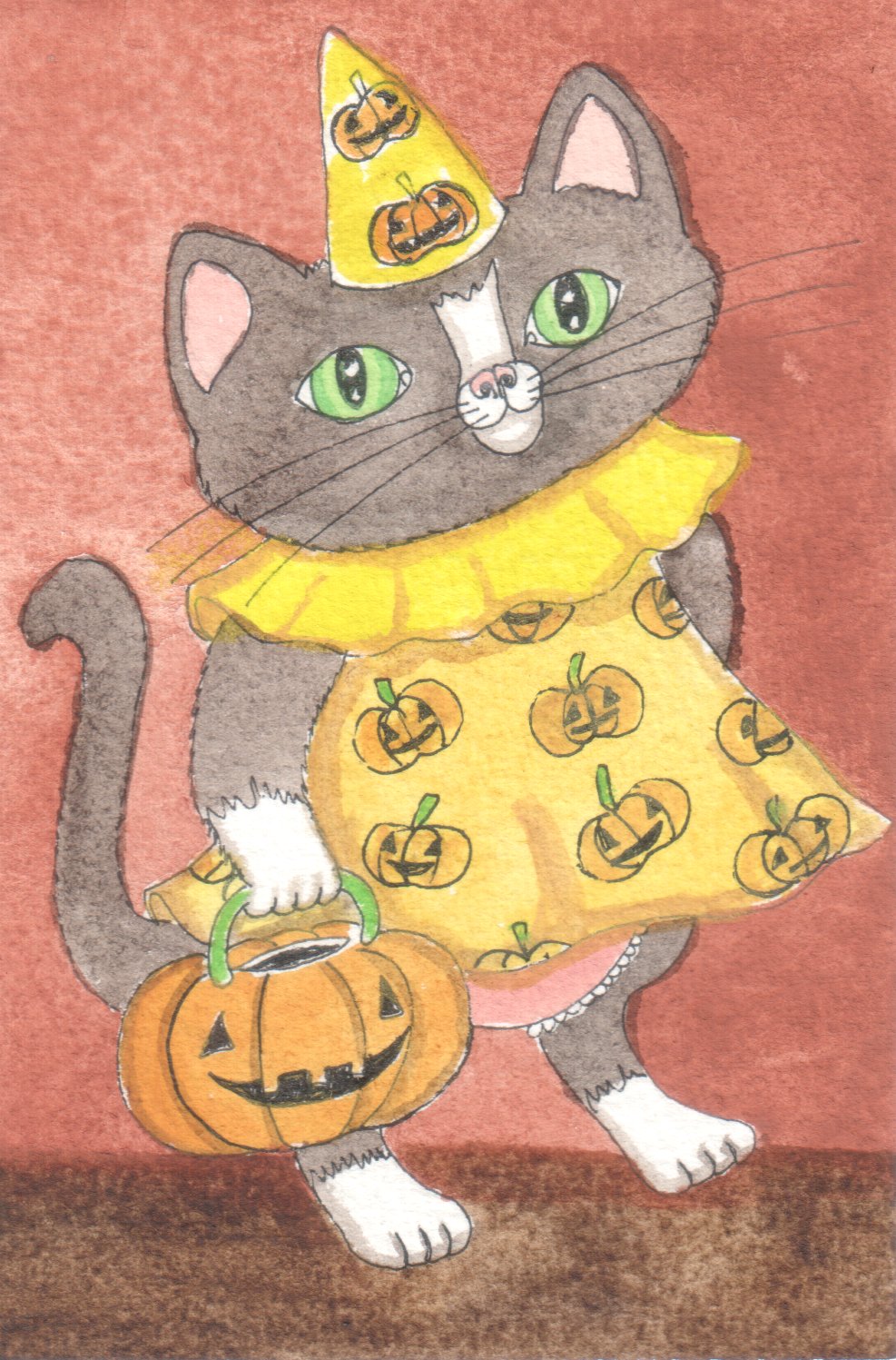 Halloween Tuxedo Cat Jo Potocki Original Painting Watercolor Kitten Cat Art | eBay