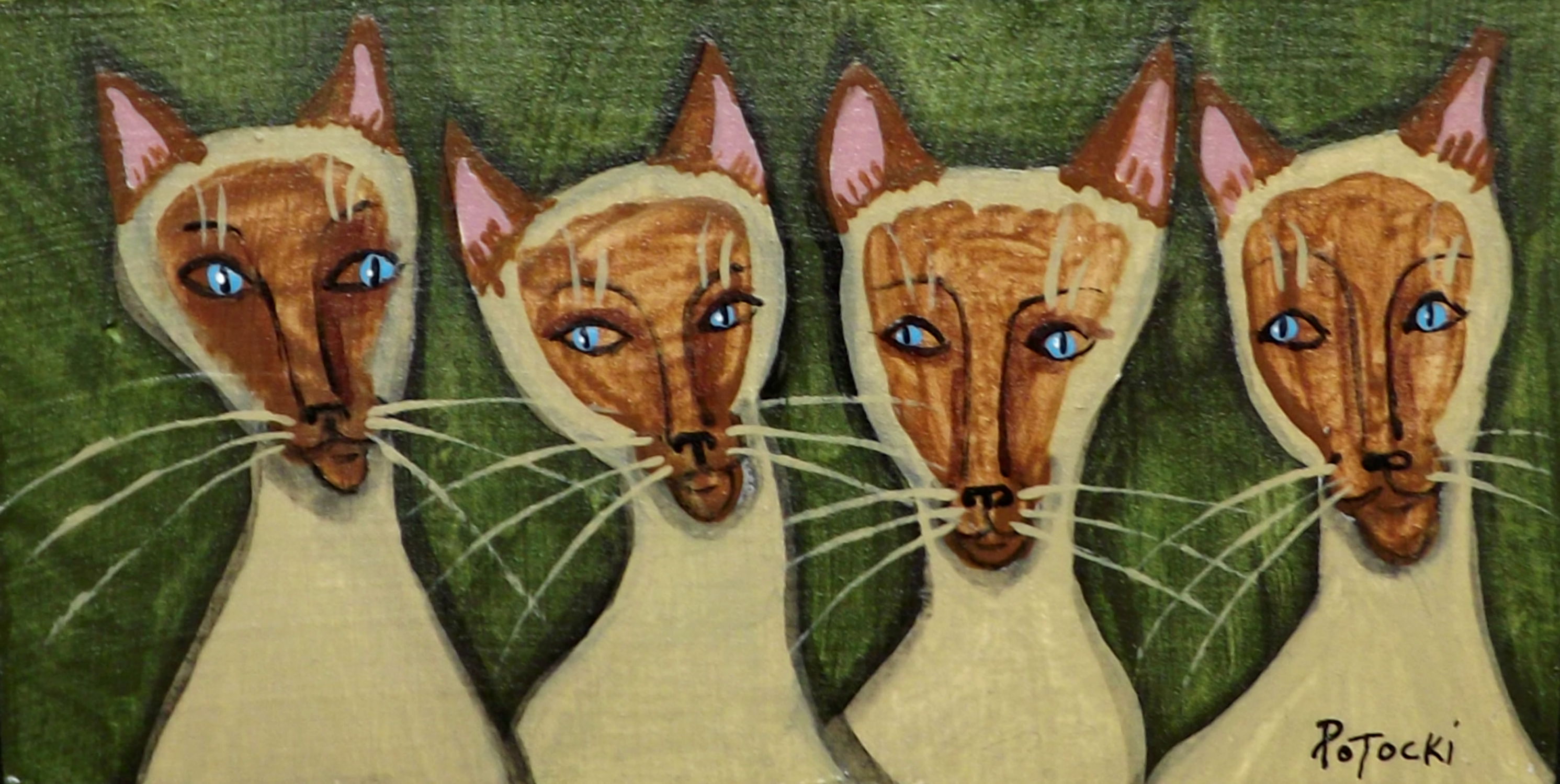 Four Siamese Cats on Wood