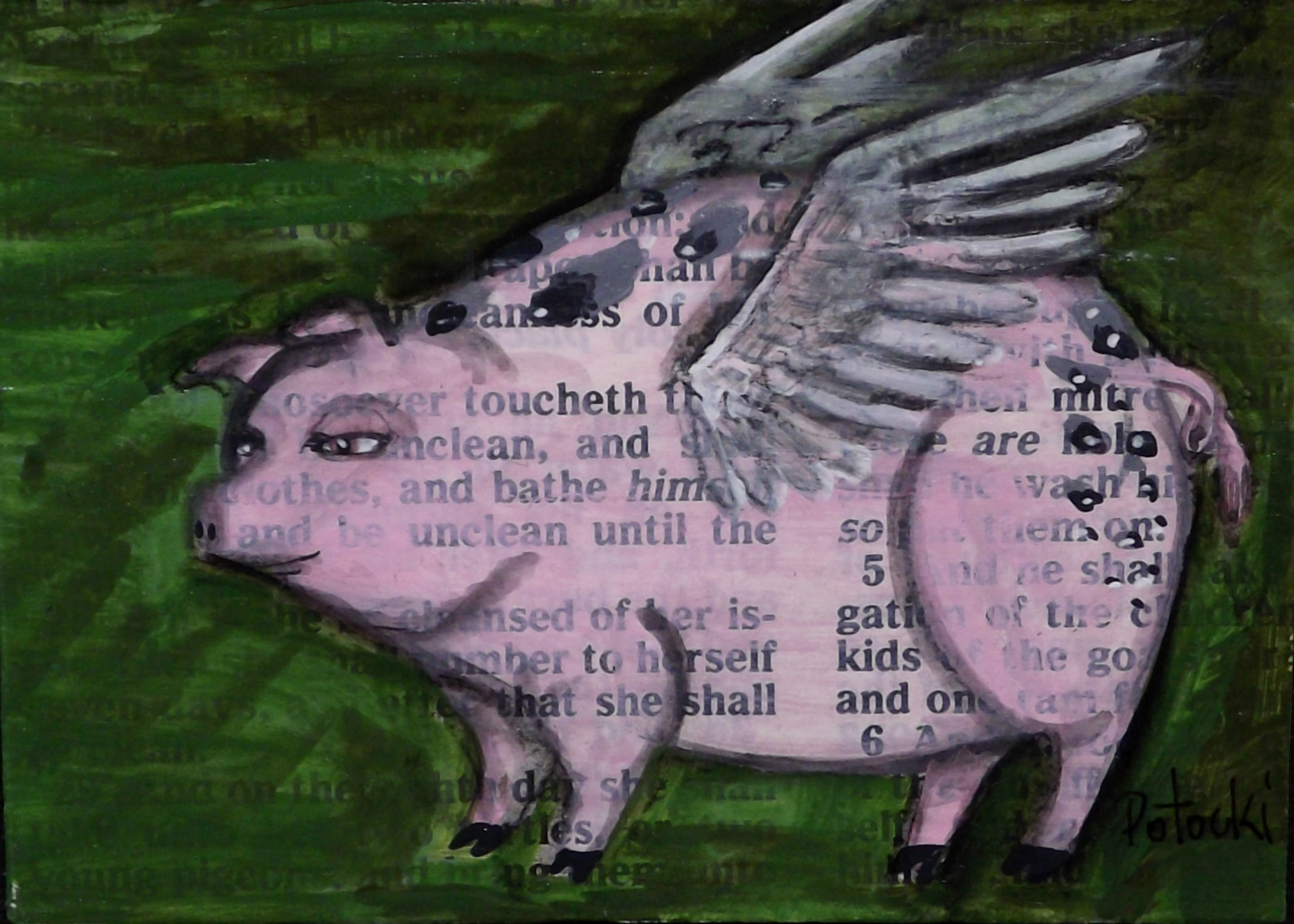 When Pigs Fly ACEO Original Art Outsider Artist Jo Potocki
