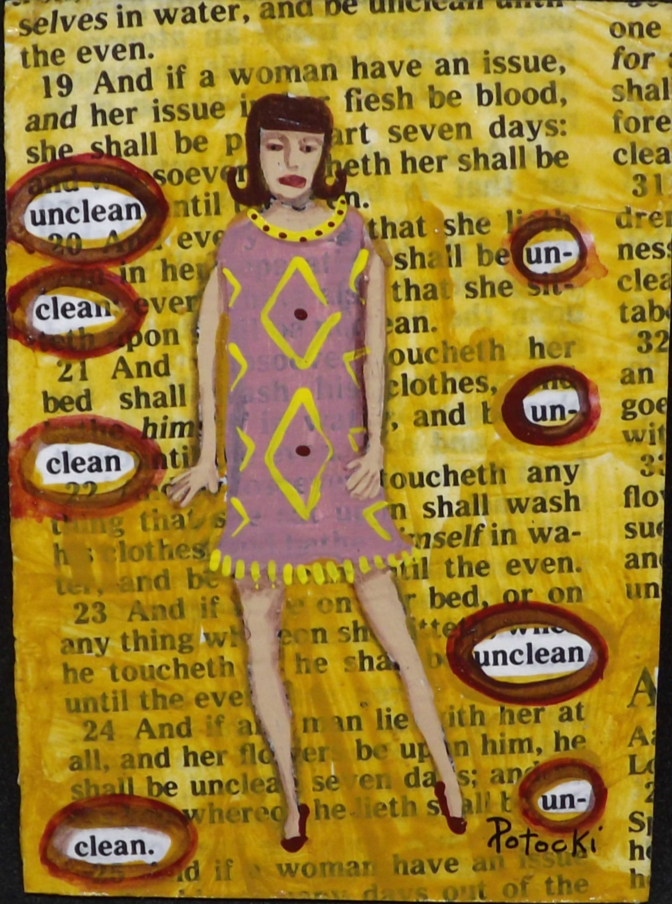 An Unclean Woman acrylic painting on bible page ACEO art