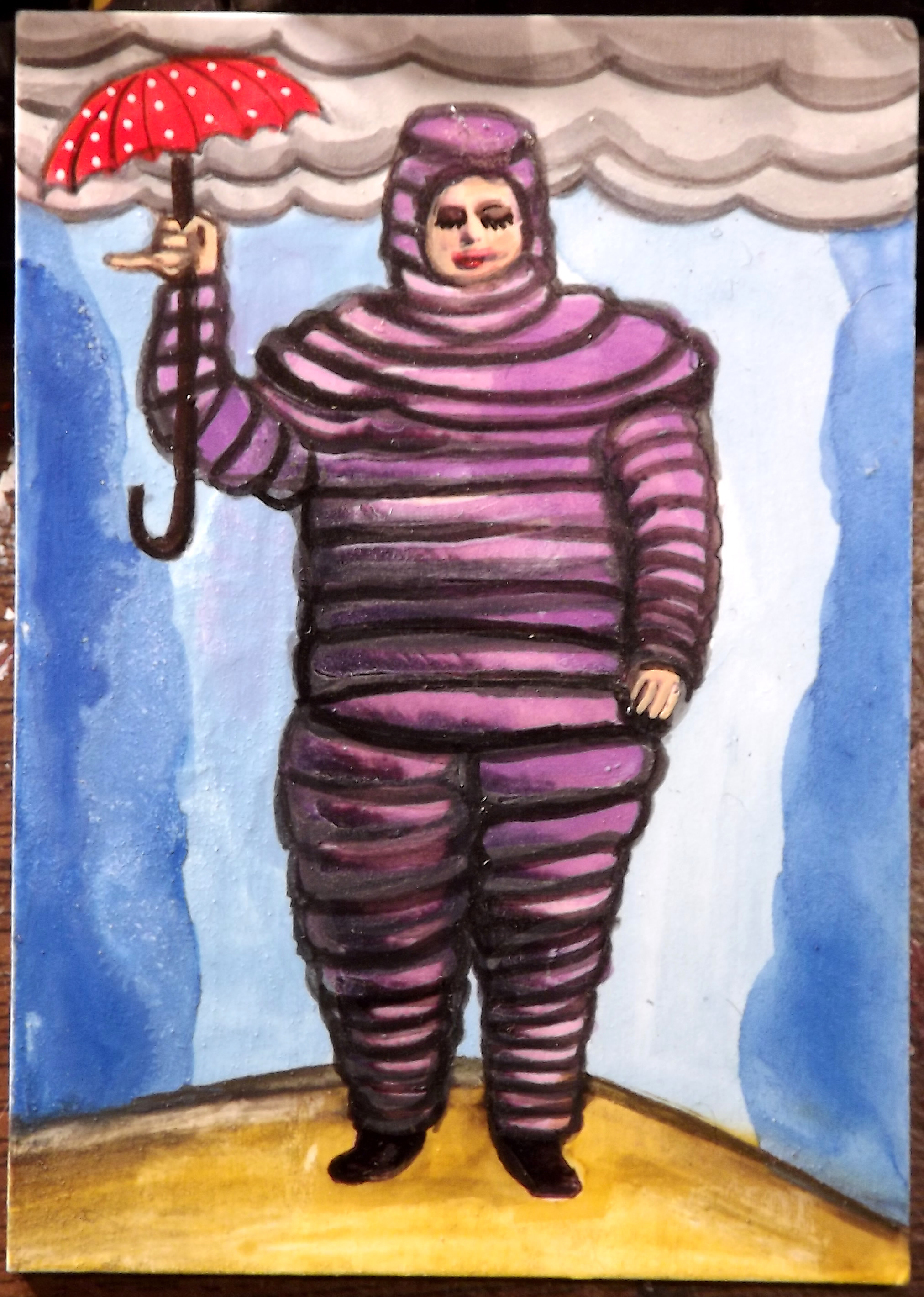 BBW in Purple Protection Suit ACEO original painting