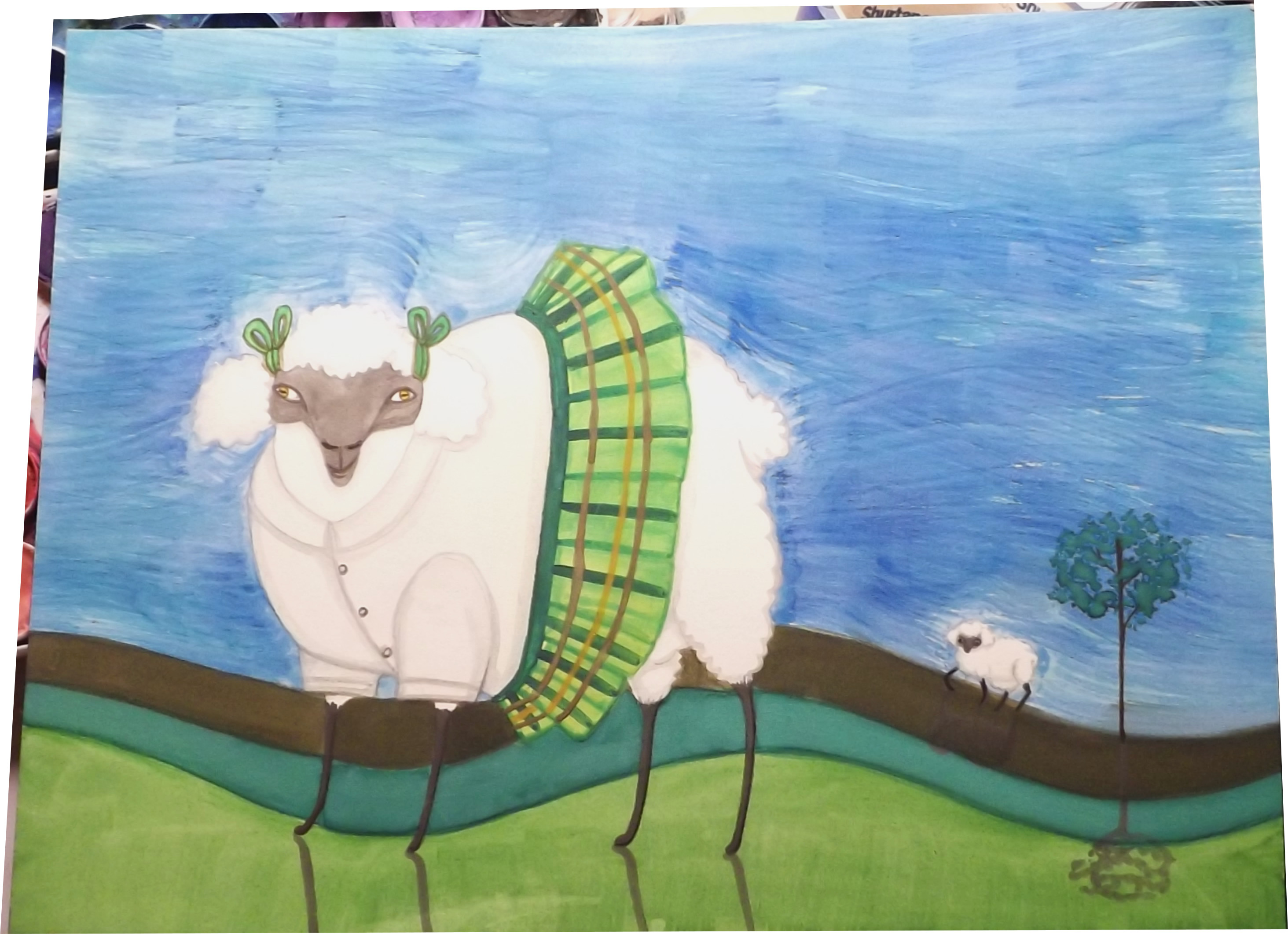 Catholic School Sheep from the Sheep! Series Original Watercolor 9×12
