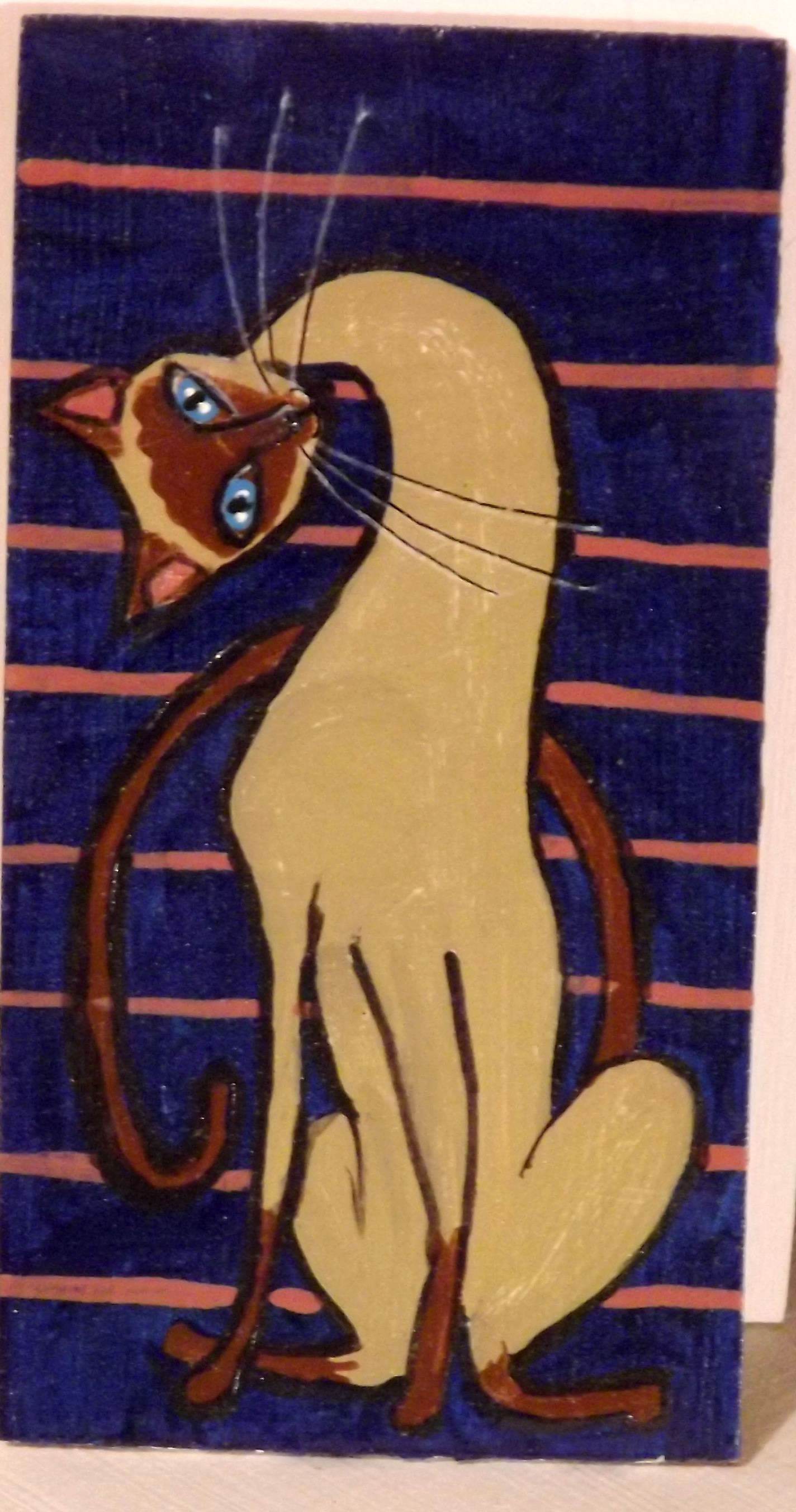 Long Neck Siamese Cat Acrylic Painting on Wood