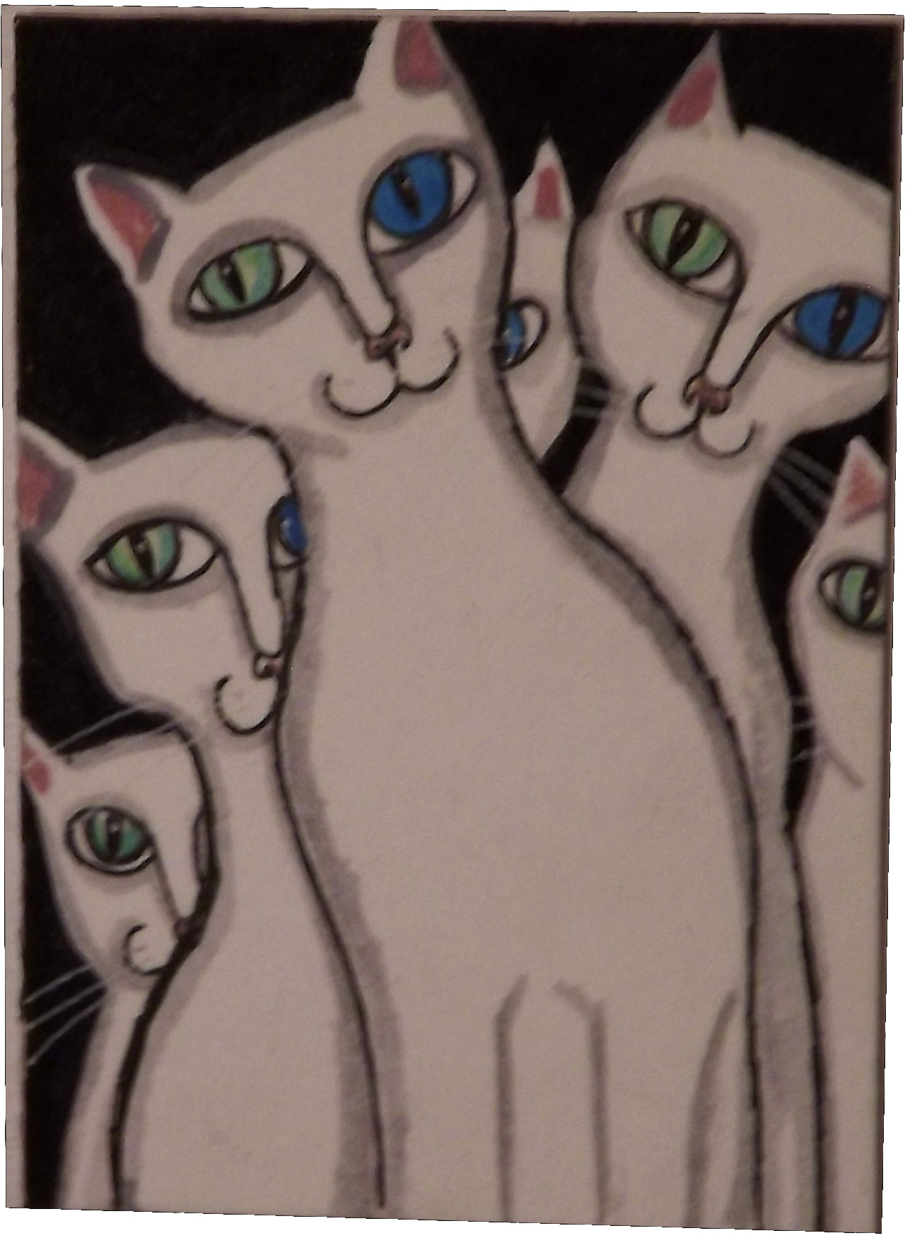 Some White Cats Have a Blue Eye and a Green Eye ACEO original watercolor